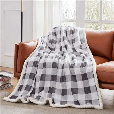 Black And White Plaid Sherpa Blanket