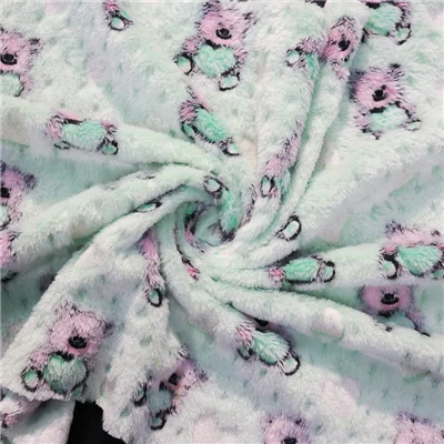 Embossed Teddy Bear Printed Coral Fleece Fabric
