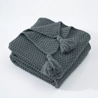 Solid Color Knitted Tassel Blanket