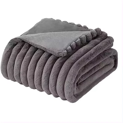 Striped Rabbit Hair Covered Blanket