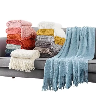 Tassel Jacquard Knitted Blanket